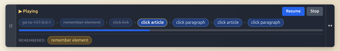 Playback bar pinned to the page while a routine is running