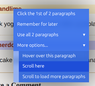 Step menu shown on the page while recording a routine